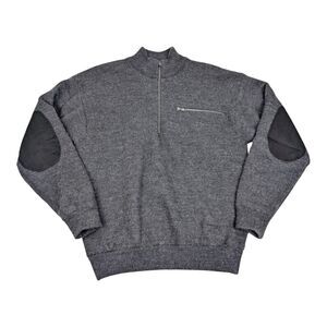 Cabela's Wool Sweater Mens M Gray Windshear Lined Elbow Patches Windproof